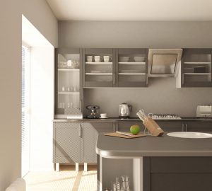 3D render of a contemporary kitchen interior